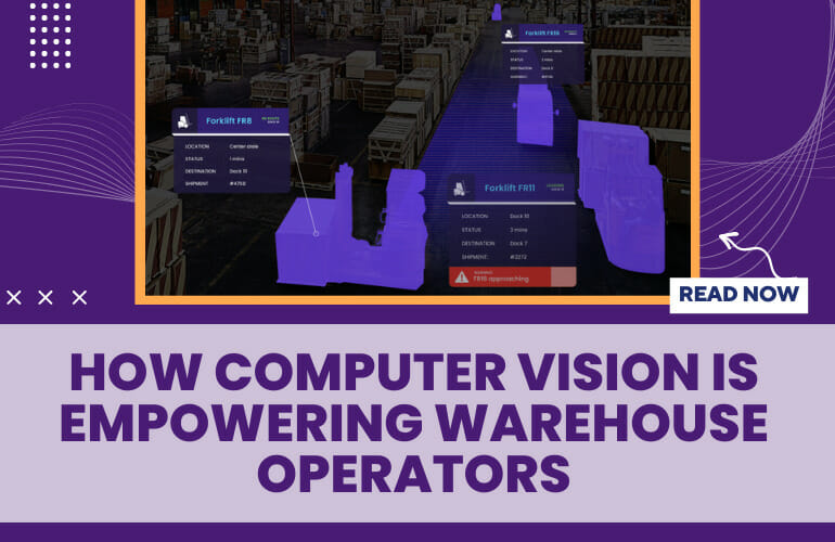 blog cover that shows a warehouse with 3 figures mapped out with Kibsi's software and the bottom reads how computer vision is empowering warehouse operators