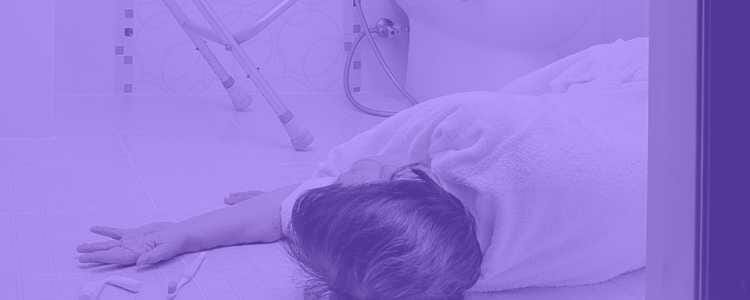 patient on the ground from a fall in purple overlay