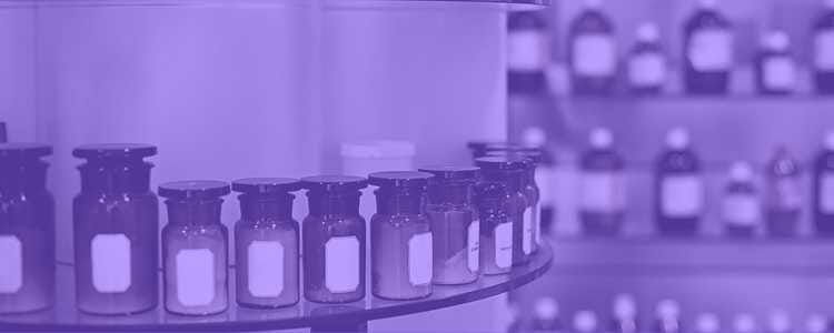 several vials of product lined up for inventory in a purple overlay